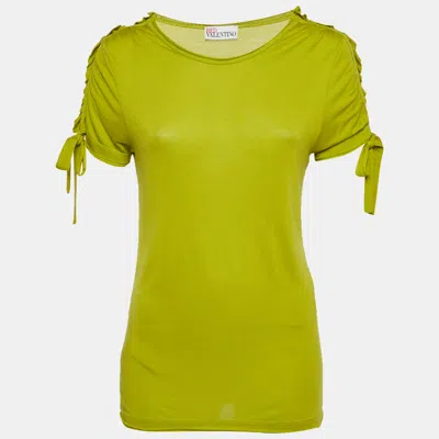 Pre-owned Red Valentino Green Cotton Knit Sleeve Tie Detail T-shirt S