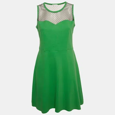 Pre-owned Red Valentino Green Knit And Tulle Sleeveless D'esprit Ponte Mini Dress Xl