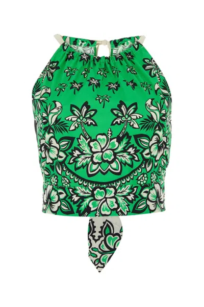 Red Valentino Green Printed Poplin Top