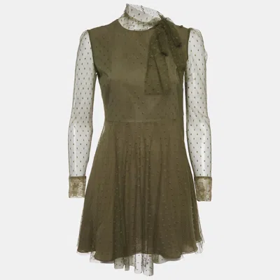 Pre-owned Red Valentino Green Swiss Dot Tulle Mini Dress M