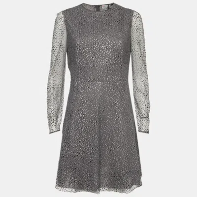 Pre-owned Red Valentino Grey Dot Pattern Tulle Long Sleeve Mini Dress L In Gray