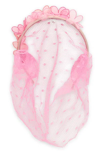 Red Valentino Hair Accessory With A Pink Tulle Veil With Floral Ornament. In Orange