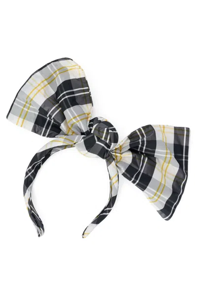 Red Valentino Headband For Hair In Shades Of Cream White, Black And Yellow With A Large Decorative Bow. In Red