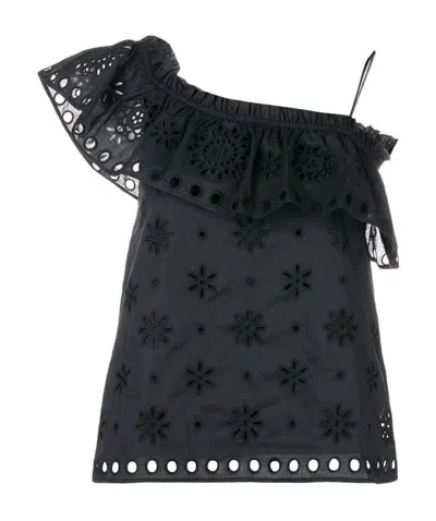 Red Valentino Hollow One-shoulder Blouse In Black