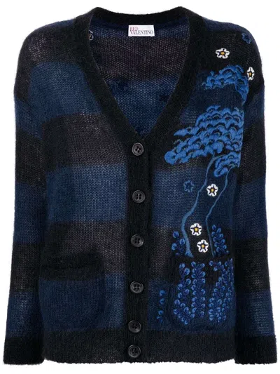 Red Valentino Intarsia-knit Buttoned Cardigan In Black