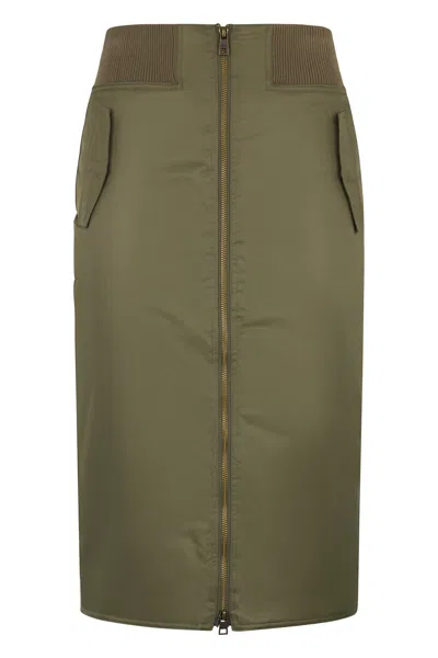 Red Valentino Knee-length Olive Green Skirt With Zipper In Versatile And Casual Design.