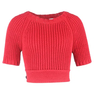 Pre-owned Red Valentino Knitted Open Back Crop Top In Red Cotton