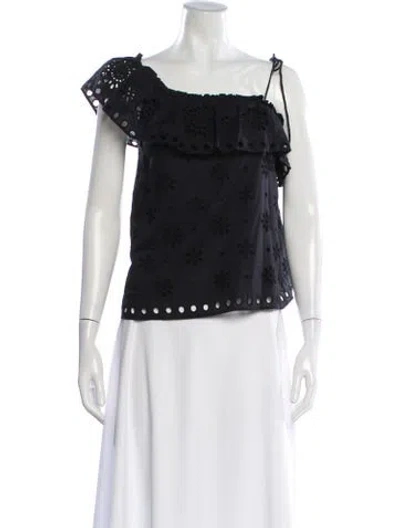 Pre-owned Red Valentino Lace Floral Print Blouse In Black