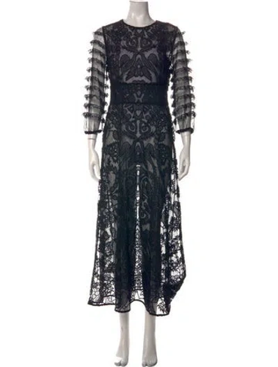 Pre-owned Red Valentino Lace Midi Length Dress In Black