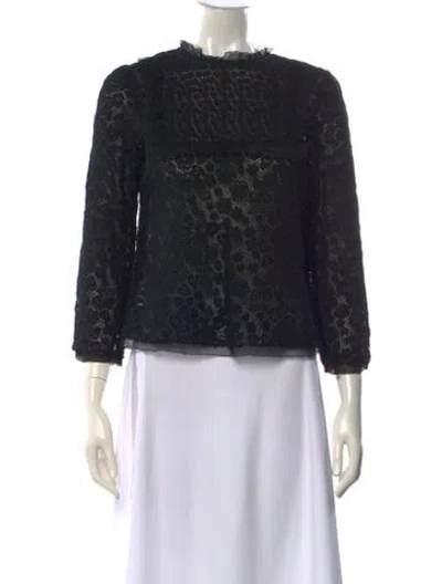 Pre-owned Red Valentino Lace Pattern Crew Neck Blouse In Black