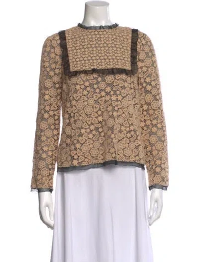 Pre-owned Red Valentino Lace Pattern Crew Neck Blouse In Brown