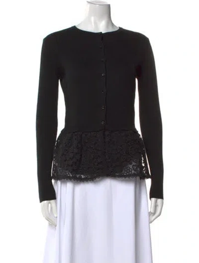 Pre-owned Red Valentino Lace Pattern Crew Neck Sweater In Black