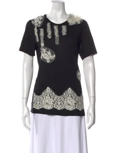Pre-owned Red Valentino Lace Pattern Crew Neck T-shirt In Black