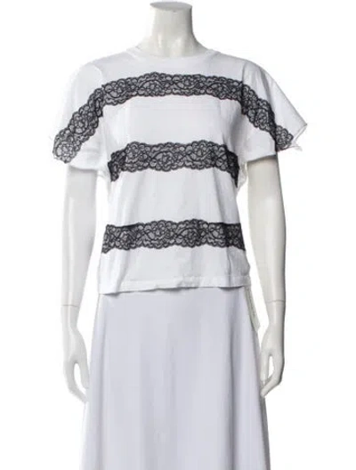 Pre-owned Red Valentino Lace Pattern Crew Neck T-shirt In White