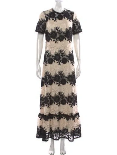 Pre-owned Red Valentino Lace Pattern Long Dress In Neutrals