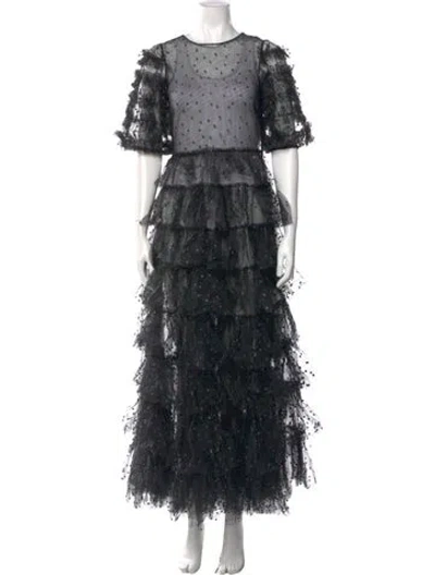 Pre-owned Red Valentino Lace Pattern Long Dress W/ Tags In Black