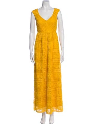 Pre-owned Red Valentino Lace Pattern Long Dress W/ Tags In Yellow