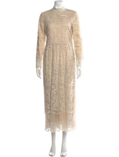 Pre-owned Red Valentino Lace Pattern Midi Length Dress In Neutral