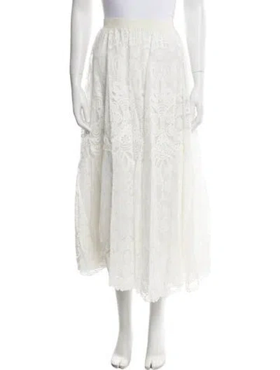 Pre-owned Red Valentino Lace Pattern Midi Length Skirt In White