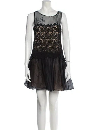 Pre-owned Red Valentino Lace Pattern Mini Dress In Black