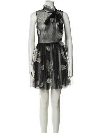 Pre-owned Red Valentino Lace Pattern Mini Dress In Black