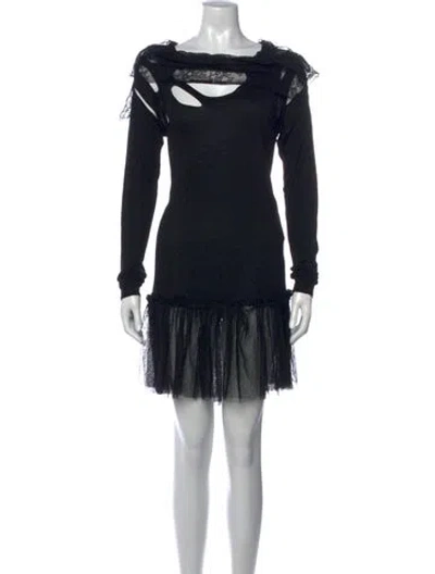Pre-owned Red Valentino Lace Pattern Mini Dress In Black
