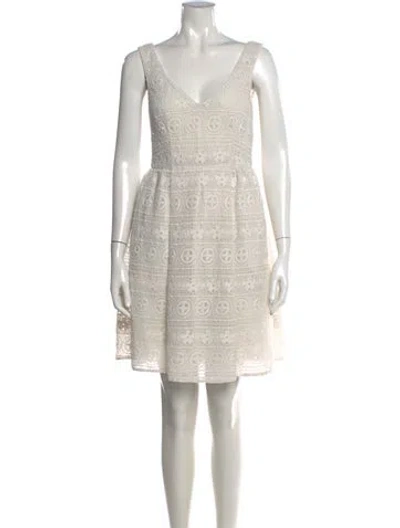 Pre-owned Red Valentino Lace Pattern Mini Dress In White