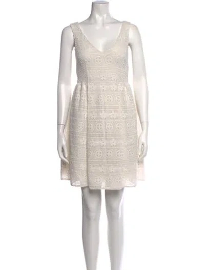 Pre-owned Red Valentino Lace Pattern Mini Dress In White