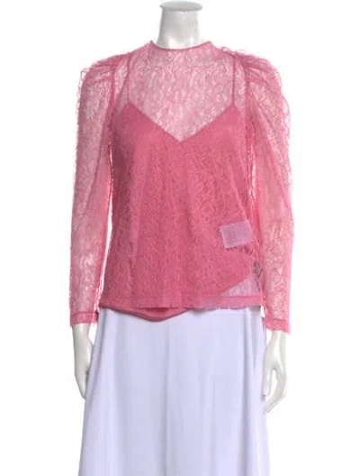 Pre-owned Red Valentino Lace Pattern Mock Neck Blouse W/ Tags In Pink