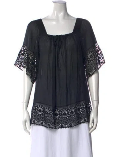 Pre-owned Red Valentino Lace Pattern Square Neckline Blouse In Black