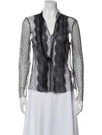 Pre-owned Red Valentino Lace Pattern V-neck Blouse In Black
