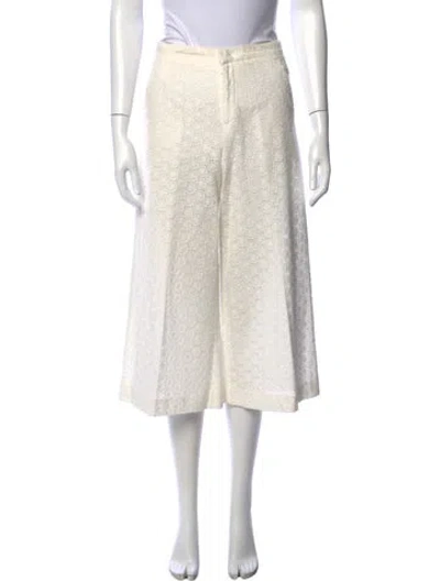 Pre-owned Red Valentino Lace Pattern Wide Leg Pants In White