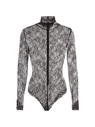 Red Valentino Lace-panelled Bodysuit In Black