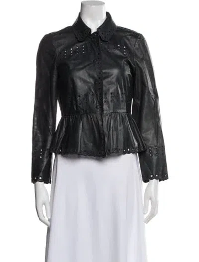 Pre-owned Red Valentino Lamb Leather Biker Jacket In Black