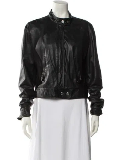 Pre-owned Red Valentino Lamb Leather Bomber Jacket In Black