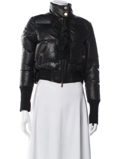 Pre-owned Red Valentino Lamb Leather Down Jacket In Black