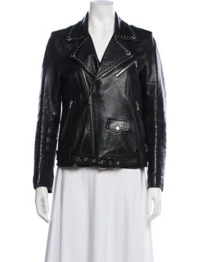 Pre-owned Red Valentino Lambskin Biker Jacket In Black