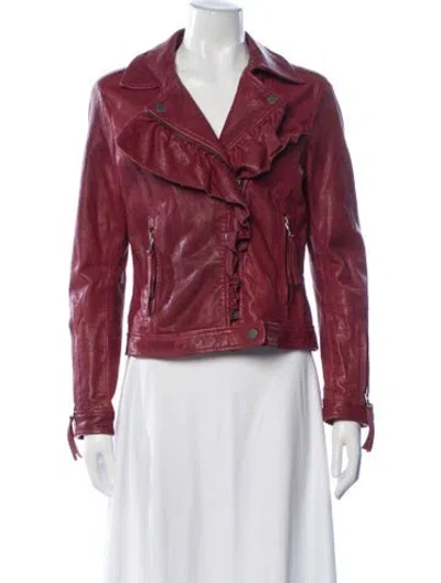 Pre-owned Red Valentino Lambskin Biker Jacket In Burgundy