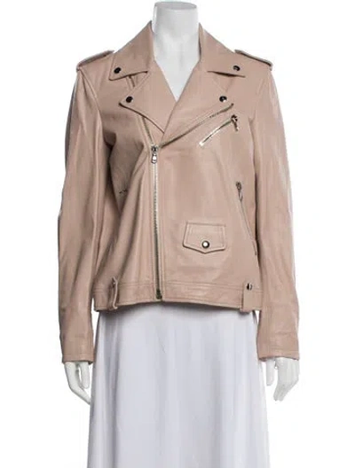 Pre-owned Red Valentino Lambskin Biker Jacket In Neutrals