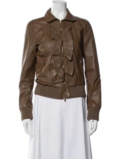 Pre-owned Red Valentino Lambskin Bomber Jacket In Brown