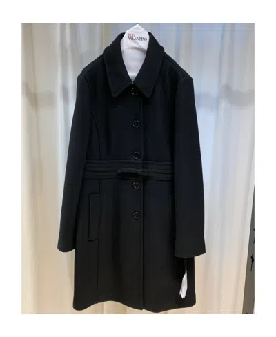 Red Valentino Lapel Logo Coat In Black