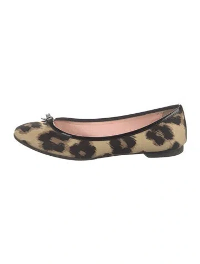 Pre-owned Red Valentino Leather Animal Print Ballet Flats In Neutrals