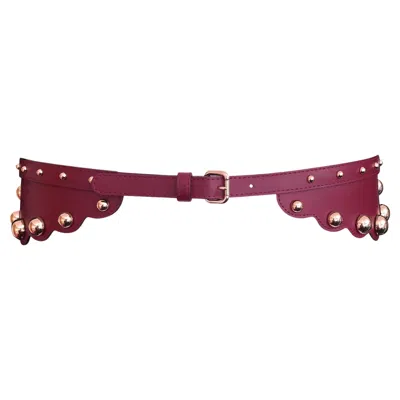 Pre-owned Red Valentino - Leather Belt - Dark Red + Brass Stud Detailing - New With Tags