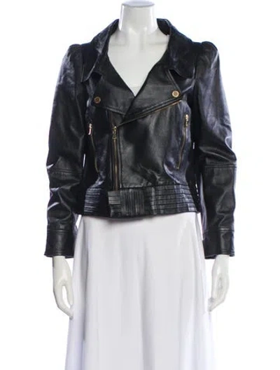 Pre-owned Red Valentino Leather Biker Jacket In Black
