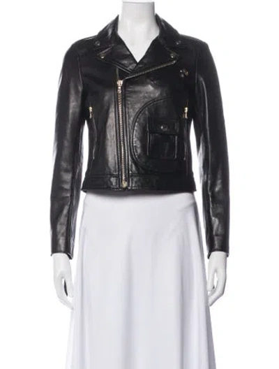 Pre-owned Red Valentino Leather Biker Jacket In Black