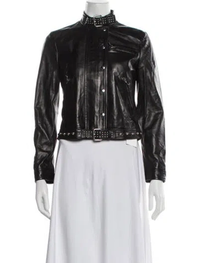 Pre-owned Red Valentino Leather Biker Jacket In Black