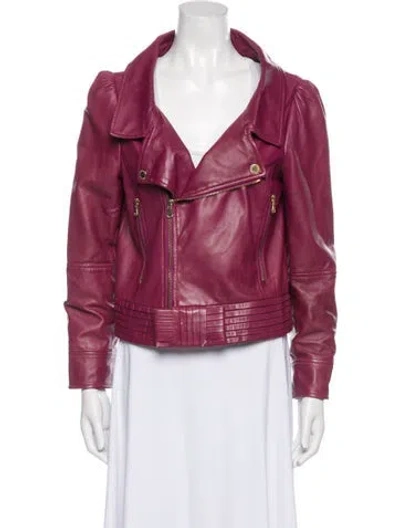 Pre-owned Red Valentino Leather Biker Jacket In Burgundy