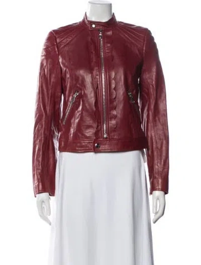 Pre-owned Red Valentino Leather Biker Jacket In Burgundy