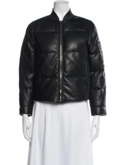 Pre-owned Red Valentino Leather Bomber Jacket In Black