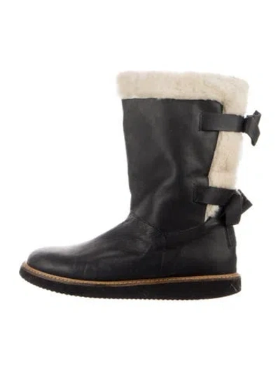 Pre-owned Red Valentino Leather Bow Accents Boots In Black
